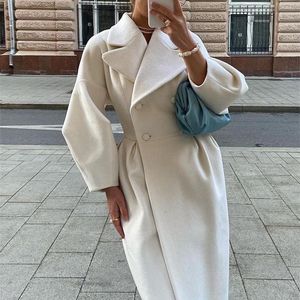 Womens Wool Blends Autumn Sleeve Women Women Woolen Coat Lapeel Office Office Drenam Lady Jackets Long Windbreaker grossa Feminino Casacos 221113