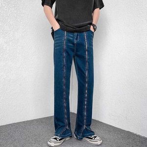 Men's Jeans 2022 Cool Design Front Zipper Blue Baggy Men Flare Jeans Pants Y2K Clothes Korean Casual Hip Hop Denim Trousers Pantn Homme T221102