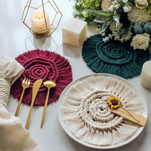 Table Mats Nordic Round Tassel Hand-made Cotton Rope Woven Mat Heat Insulation Constant Temperature Kitchen Tools Bohemian