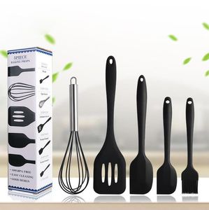 Set di utensili da cucina in silicone da 5 pezzi / lotto Include raschietto a pennello piccolo Spatola per frullino per le uova per raschietto grande per la cottura e la miscelazione Commercio all'ingrosso EE