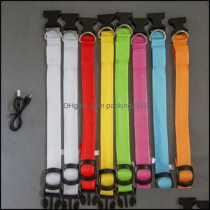 Hundhalsar Leashes Nylon LED PET DOG CHART NATT Safety Blinkande Glöd i den mörka koppelhundarna Lysande fluorescerande krage Suppli Dheli