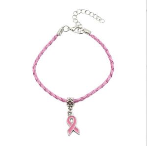 50pcs Hope Cancer du sein Sensibilisation ￠ ruban Bracelet en cuir pendentif Bracelet Fit Bracelet Europe