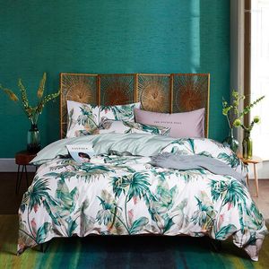 Set di biancheria da letto 4 pezzi Set di stampa floreale 200X230 cm Copripiumino Lenzuolo verde di qualità Federa utile Regalo per ragazze Lusso giallo