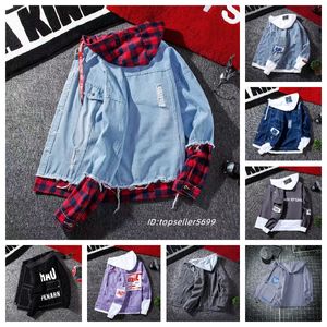 E-Baihui Men Denim Jacket Streetwear Hip Hop Hooded Jean Jacket