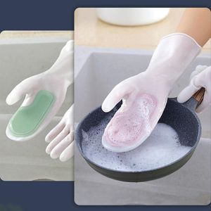 Wielofunkcyjny magiczny pędzel do zmywania naczyń gumowy kuchnia domowa sprzątanie silikonowe wodoodporne rękawiczki 4 kolory