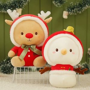 Plyschdockor 1 st 30 cm kawaii mjuk fylld fluffig älg xmas snögubbe hem dekor hjort leksaker barn födelsedagspresent 221024