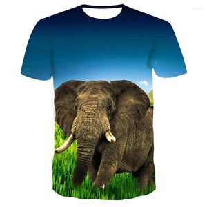 メンズTシャツ2022夏の動物象草原3Dタイ染料メンシャツアニメラウンドネックプラスサイズ衣料品特大のロパデンブル6xl
