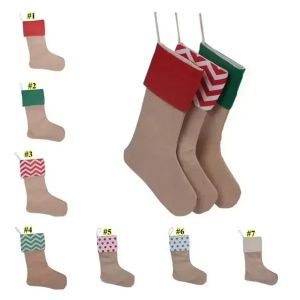 45x30cm 7 Färger Canvas Christmas Stocking Presentväskor Xmas Kids Large Xmas Plain Bäckväv Dekorativt nyårstrumpor