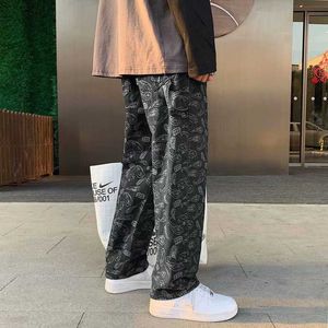 Men's Jeans Cashew flower black jeans men's straight tube loose spring and autumn summer Korean fashion men's baggy pants denim trousers T221102