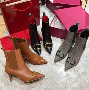 Vlogo Firma Stivali Moda per Donna Stivaletti alla Caviglia con Fibbia in Metallo Punta a Punta Stiletto Stivaletti Corti Moda Autunno Inverno Pelle di Pecora Cerniera Scarpe da Festa