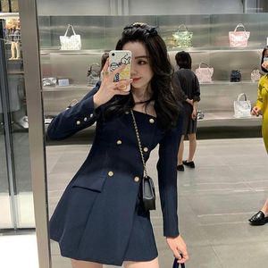 Casual Dresses 2022 Womans Coat Korean Fashion Autumn Black Clothes Office Lady Long Sleeve Belt Blazer Professional Vestidos Mujer