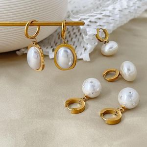 Orecchini a cerchio Minar Classic Oval di perla simulato multiplo ovale per donne litri in acciaio inossidabile Gift Rhinestones dorato