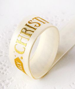 Merry Christmas Ribbon Gilt White Gilt de mm de ancho Poliéster Cabe de cinta de cinta de regalo Empacado de cm de yardas Roll para Gift5197912