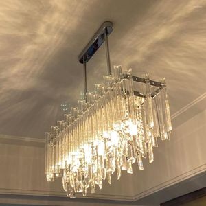 Ljuskronor Creative LED Crystal Chandelier för matsal modern 2022 Rektangel hängande lampa lyx krom inomhus belysning kök lyster