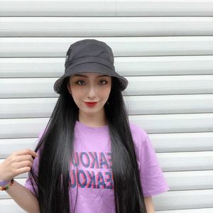 Women's Hair Wigs Lace Synthetic Tiktok Live with Wig Hat Summer Female Fashion Black Long Straight Hair Fishing Cap