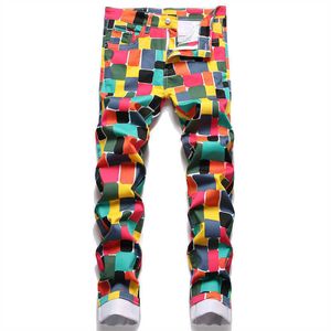 Men's Jeans Men Fancy Color Printed Jeans Fashion Y2K Digital Print Stretch Denim Pants Slim Straight Trousers T221102