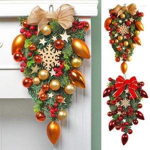 Flores decorativas Christmas Lágrima da grinalda Garland com bolas vermelhas da janela criativa Cena de layout decoração da porta de casca de arco