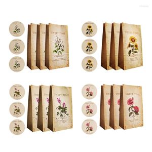 Gift Wrap Vintage Floral Bags Retro Paper Bag With Decals Kit DIY Packaging 53CA
