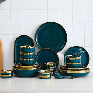 Plates Nordic Ceramic Tableware Luxury Plate Set Peacock Green Creative Lamp Home Dinnerware