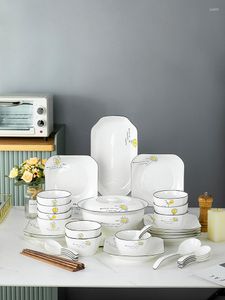 Bowls Dish Set Homehold Ceramic Tableware Modern Minimalist Creative And Chopsticks Combination Large Soup Bowl Square