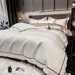 Set biancheria da letto ricamo Bianco cotone egiziano 600TC Trapunta Copripiumino Lenzuolo piatto Federe Biancheria da letto in tinta unita Casa Textil193B