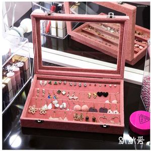 Jewelry Pouches Mordoa L/M/S/Pink Velvet Glass Display Box Tray Holder Casket Storage Organizer 2022 Earrings Ring