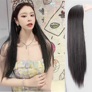 Women's Hair Wigs Lace Synthetic Tassel Women's Shaking o Goods Black Long Straight Removable Hair Band Wig Cap