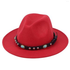 Berets moda kobiety mężczyźni unisex klasyczny wełniany mieszanka fedora czapka klamra szerokie brzegi czarny czerwony szary różowy