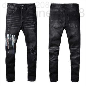 Jeans designer de jeans Designer de designer de altos elásticos angustiados Rapped Ripped Slim Fit Motorcycle Biker Denim para Men S Moda Black Pants#030 OCDD