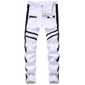 Jeans da uomo Uomo Hip-hop Design a righe Patchwork Jeans slim elasticizzati strappati Streetwear Cotone Pantaloni casual da uomo Pantaloni in denim Taglie forti 42 T221102