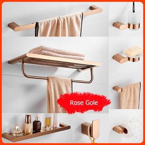 Bath Accessory Set MTTUZK Rose Gold Solid 304 Stainless Steel Bathroom Hardware Towel Shelf Paper Holder Hook Bar Accessories