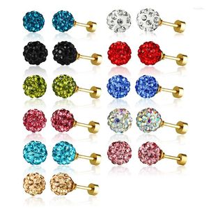 Stud Earrings DOYUBO Sweet Style Women's 8MM Clay Round Ball With Colorful Crystal Stone Lady Golden Stainless Steel DB152