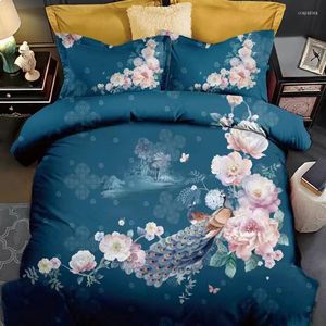 Bedding Sets Premium Peacock Botanical Flowers Printed Duvet Cover Queen King Size Cotton Set Bed Sheet Pillowcase For All Season