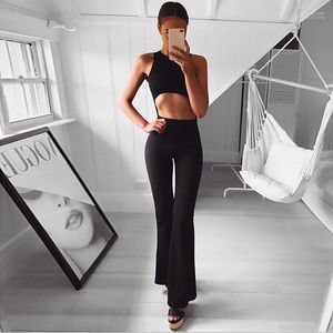 Kvinnor Pants Women's Capris 2022 Fashion Trousers Fitness Casual Wide Leg Bell Bottom Legging Flare Solid Slim Palazzo Breattable