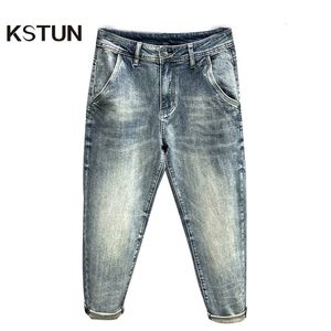 Mens jeans baggy män harem byxor brett ben ljus blå stretch style streetwear tvättade denim byxor för man hip hop manliga kläder kpop 221113