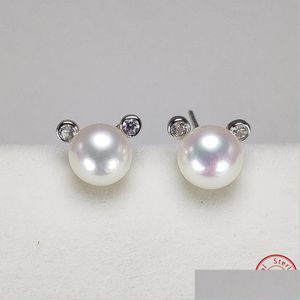 Stud 100 Pearl Earrings S925 Sterling Sier Stud Fashion Jewelry 67Mm Frog For Women Girl Diy Wedding Gift Drop Delivery Dhsgt