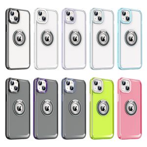 Crystal Clear Candy Color Cases Acrylic 2in1 Hybrid Ring Stand Magnetic Car Mount stötsäker robust omslag för iPhone 14 13 Pro Max 12 11 XR XS 8 Plus Samsung A03 Core