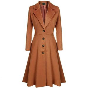 Women's Wool Blends Elegant Women Mix Warm Winter Long Coat Neck Back A Breast Woman Office Work Swing Female Overcoat Manteau FZ764 221114