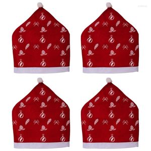 Chair Covers 4Pcs Christmas Dining Slipcovers Santa Red Hat White Printed