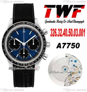 TWF Racing Master A7750 Automatyczne chronografie męskie zegarek Eta Tachymetr Blue Stick Dial Czarny gumowy pasek 326.32.40.50.03.001 Super Edition Puretime B2