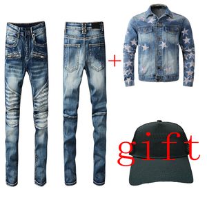 Hosen für Damen und Herren, Slim Fit, Motorrad-Denim-Jeans, lässige Jean, zerrissene Hosen für Männer, Outwear, Sweatshirts, Kapuzenpullover, europäische und amerikanische Jacken mit Reißverschlusstaschen