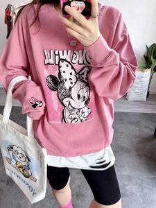 Hoodies للنساء من النوع الثقيل الخريف الجديد الأزياء الكورية النمط الكارتون لطيف فضفاضة رقبة كبيرة مستديرة