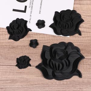 Notions Sew or Iron on Patches Cool Black Rose Patch Different Size Flower Embroidered Appliques for Clothes Jackets Hats Shoes