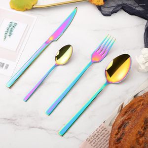 Dinnerware Sets 16Pcs Colorful Cutlery Set Knives Fork Tea Spoon Flatware 18/10 Stainless Steel Tableware Kitchen Silverware