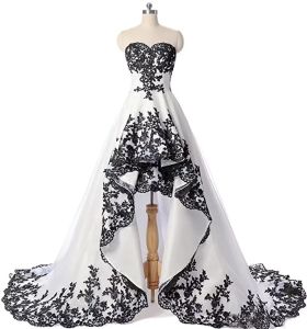 Schwarze Spitze, ärmellos, hoch niedrig, Rüschen, individuell gestaltete Braut-Hochzeitskleider vorne, kurz und lang, hinten, Schnürung, Hochzeitskleid, Hochzeitskleid