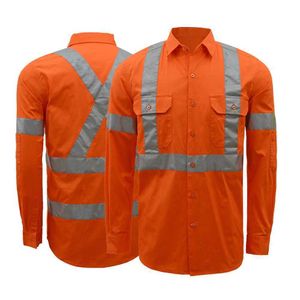 High Quality Work Cotton Men Long Sleeves Hi-vis Safety Reflective Shirts