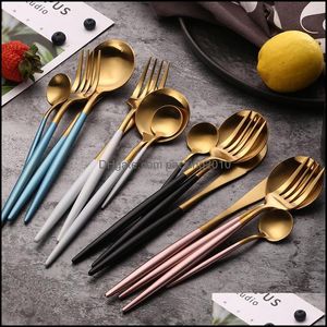 Flatware Sets 304 Pink White Dinnerware Set Stainless Steel Steak Knife Fork Coffee Spoon Teaspoon Flatware Tableware Kitchen Sierwa Dhvy8