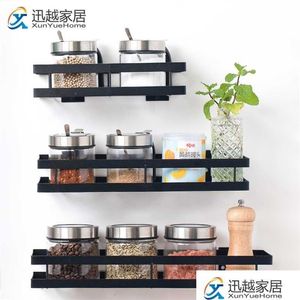 Storage Holders Racks Kitchen Spice Jar Rack Seasoning Bottle Bracket Shelf Supplies Storage Black Home Organizer With Hooks Bathr Dhzlx