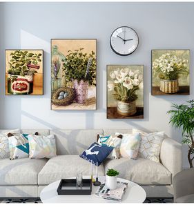 Bild Nordische minimalistische Aquarellgemälde Poster und Drucke Vintage-Blumen-Leinwandgemälde europäische pastorale Heimdekoration Wandkunst ohne Rahmen