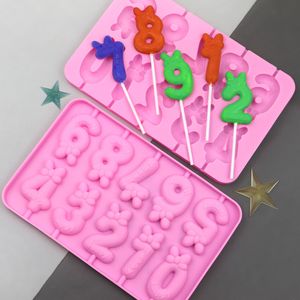 Cute Bowknot Number Lollipop Silicone Mold Cheese Stick Chocolate Candy Birthday Children's Day Party Gift Kitchen Tools MJ1092